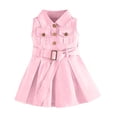 thumbnail image 1 of EnJoCho Girls Summer Denim Dress Sleeveless Button Down Collared Jean Dresses Y2K Pleated A Line Dress with Belt Toddler Maxi Dress Summer, 1 of 7