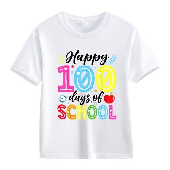 XQYLOS Girls' Summer-Themed Round Neck Graphic Top 100th Day Of School Celebration For Girls And Boys Kids T Shirts Fun Colorful Numbers