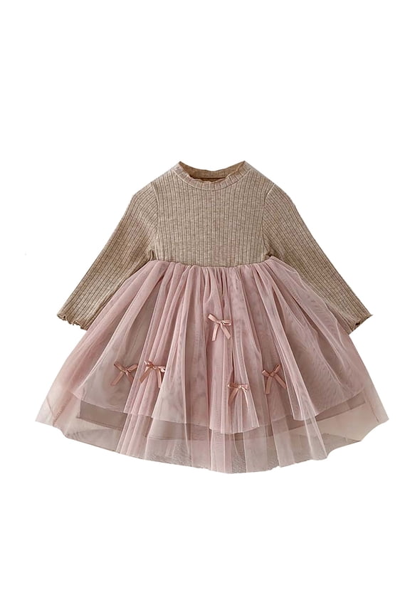 Girls Tiered Long Sleeve Dress Girls Dress Spring And Autumn New Fashionable Baby Girl Mesh Skirt Children Bottoming Outside Long Sleeved Public Main Skirt