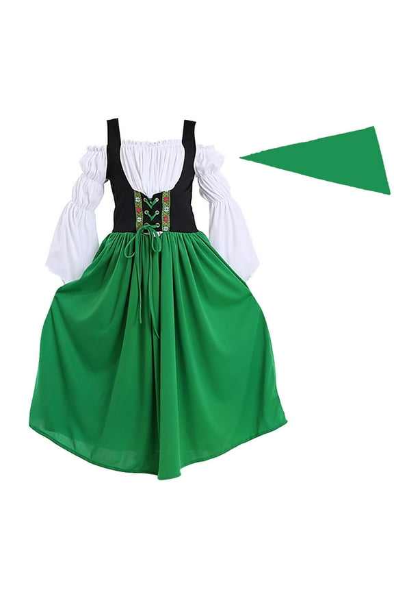 Girls' Traditional Bavarian Dirndl Dress, Oktoberfest šostume with Adjustable Apron, Long Sleeve Strapless Beer Festival/Halloween Outfit