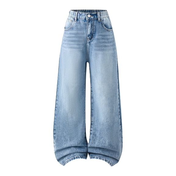 XQYLOS Girls Wide Leg Jeans High Waisted Baggy Denim Pants, Cute Casual Streetwear Trousers for Teens 13-16Y with Pockets Fashion Style