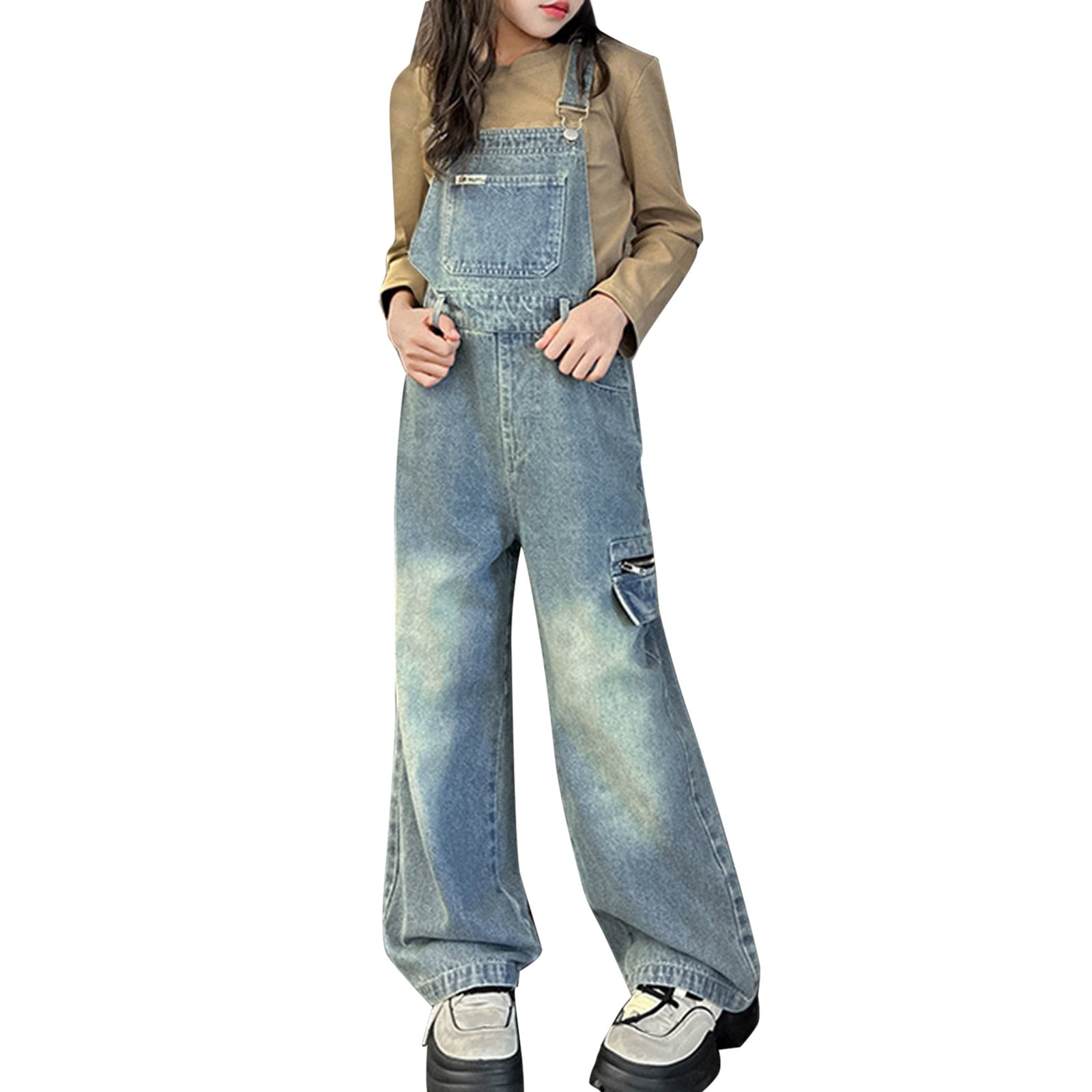 XQYLOS Girls Wide Leg Jumpsuit Girls' Denim Overalls Adolescentes 𝖱o𝗉a ...