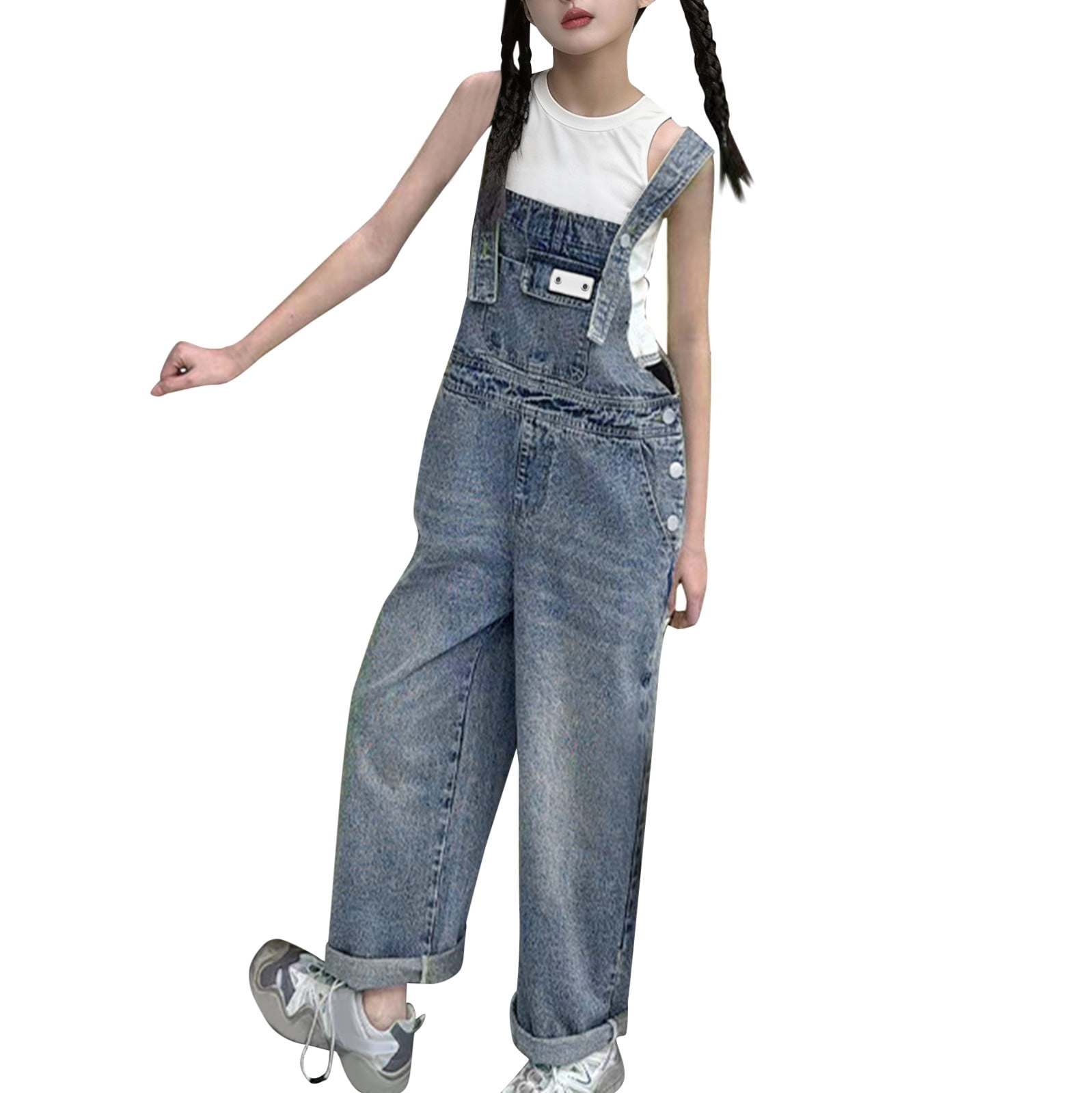 XQYLOS Girls Wide Leg Jumpsuit Girls' Denim Overalls Adolescentes 𝖱o𝗉a ...