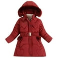 thumbnail image 1 of XQYLOS Girls Winter Coat Hooded Warm Cotton Padded Jacket with Snow Gloves and Waist Belt Toddler Outerwear Windproof, 1 of 4