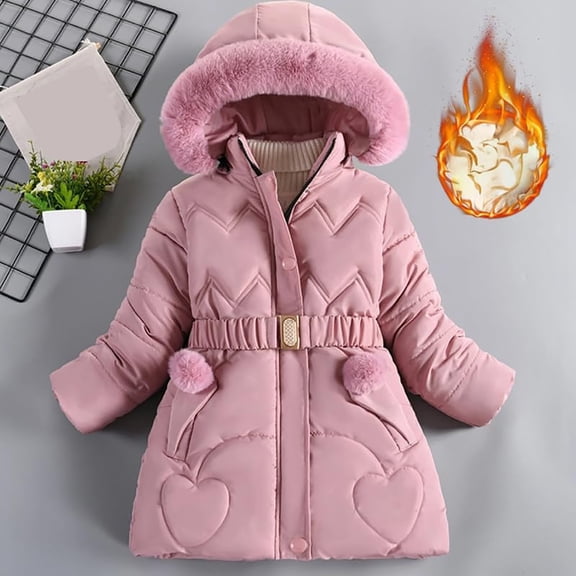 XQYLOS Girls Winter Jacket Long Puffer Coat Hooded Insulated Warm Snow Parka Outerwear for Cold Weather Kids Windproof Thermal