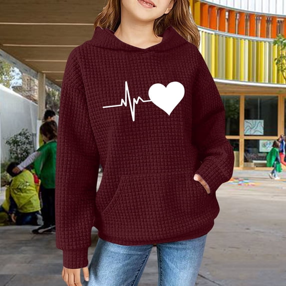 XQYLOS Girls 𝖶affle-Knit Hoodies Cute Drawstring Pullover Funny Football Graphic Hooded Sweatshirt Game Casual Top