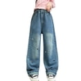 thumbnail image 1 of XQYLOS Graphic Jeans for Girls, Elastic Waist Straight Leg Denim Pants Kids 5-16 Years | Glitter Shiny Trendy Trousers Comfort Fit, 1 of 8