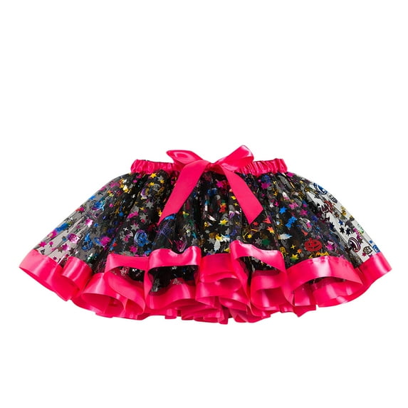 XQYLOS Halloween Tutu Skirt, Print Tulle Ballet Skirt for Girls, Dance Party Skirt with Bat Wing Sleeves, Trick-or-Treat Dress Up Ensemble
