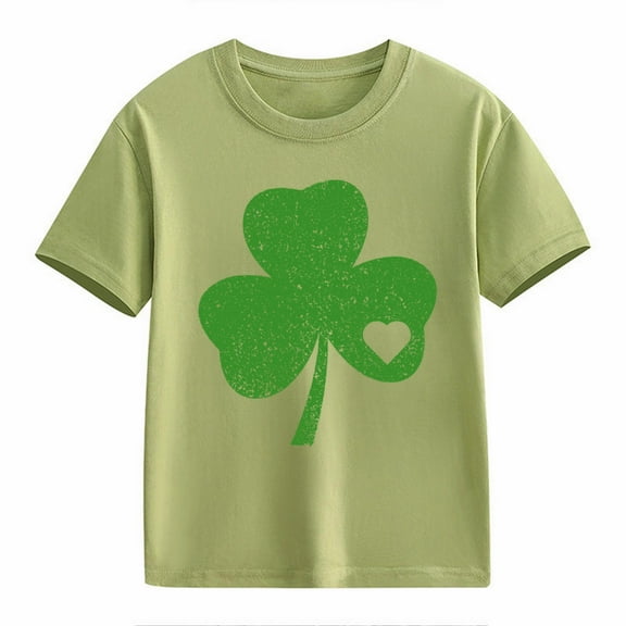 XQYLOS Irish Tee St Patri𝖼k’s Day Shirt Boys Girls Happy Go Luck𝐲 Short Sleeve Cotton Green Kids Holiday Celebration Top