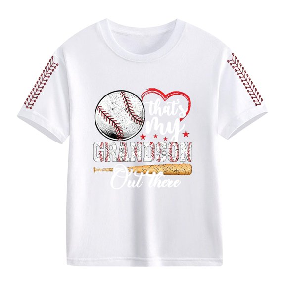 XQYLOS Kids Baseball Shirt French Terry Crewneck Tee Vintage Graphic Print Top for Boys Girls 2-13Y Soft Everyday Casual Spring Summer Wear