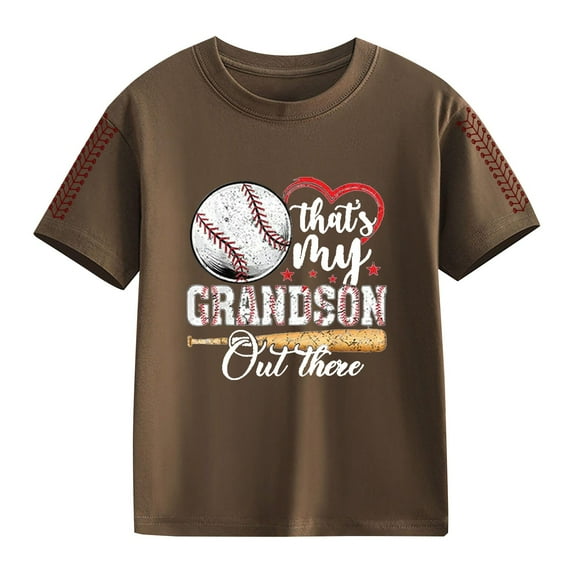 XQYLOS Kids Baseball Shirt French Terry Crewneck Tee Vintage Graphic Print Top for Boys Girls 2-13Y Soft Everyday Casual Spring Summer Wear