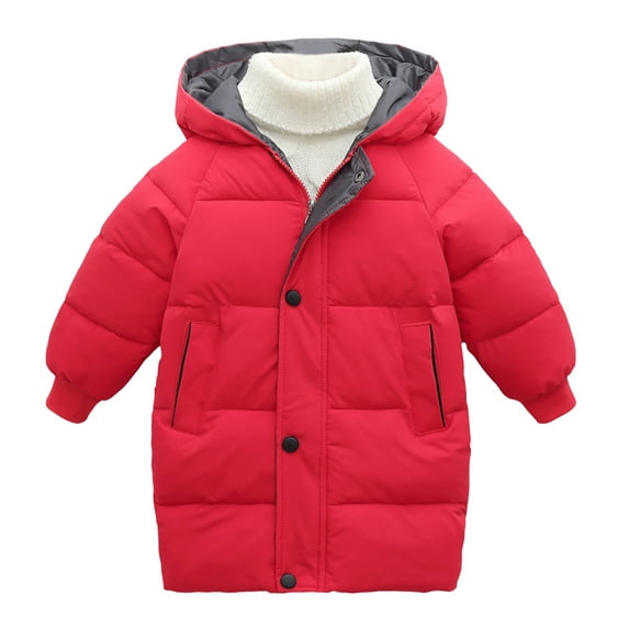 XQYLOS Kids Boys Girls Winter Puffer Jacket Hooded Windproof Coat Lightweight Warm Parka with Zip Closure & Snap Buttons
