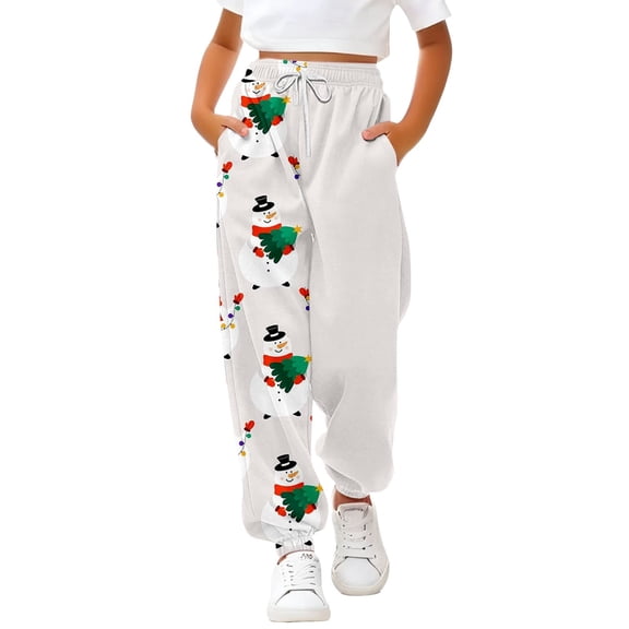 XQYLOS Kids Christmas Printed Elastic Waist Joggers Loose Casual Pants with Pockets Sporty 𝖫ounge Trousers for Children 3-14 Years