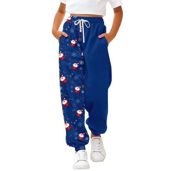 XQYLOS Kids Christmas Printed Elastic Waist Joggers Loose Casual Pants with Pockets Sporty 𝖫ounge Trousers for Children 3-14 Years