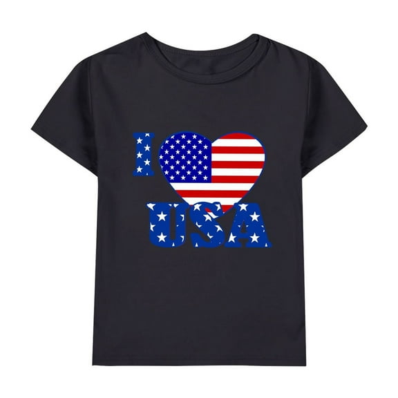 XQYLOS Kids' Fourth Of July Top American Flag Girl'S T-Shirt Boys And Girls 4th Of July American Flag Patriotic Short Sleeve Shirt 4-14 Years