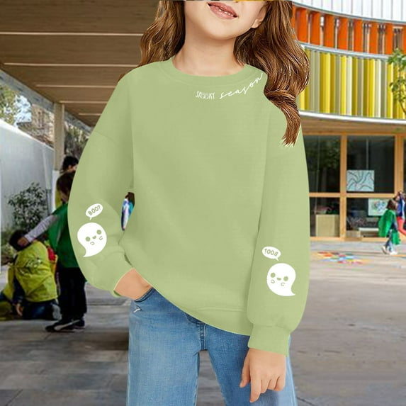 XQYLOS Kids Girls Cute Graphic Sweatshirt White Pullover Hoodie Playful Print Soft Cotton Comfort Fit Casual Streetwear Long Sleeve Top