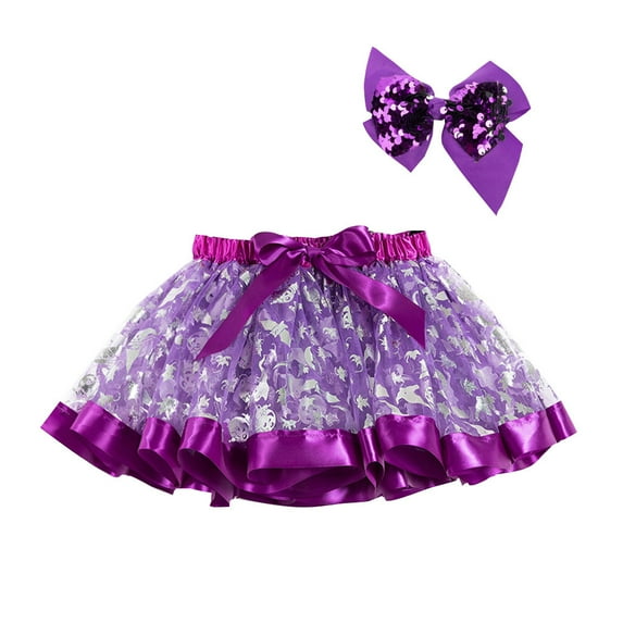 XQYLOS Kids Girls Halloween Party Dance Ballet Tulle Skirt+Bow Hairpin Sets, Halloween Ballet Skirt with Glitter Bow Hairpins, Party Dress Up Ensemble