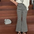 thumbnail image 1 of XQYLOS Kids Girls Striped Flared Wide Leg Pants High Rise Fold Over Waist Casual 𝖳rendy Streetwear Fashion Long Trousers, 1 of 9
