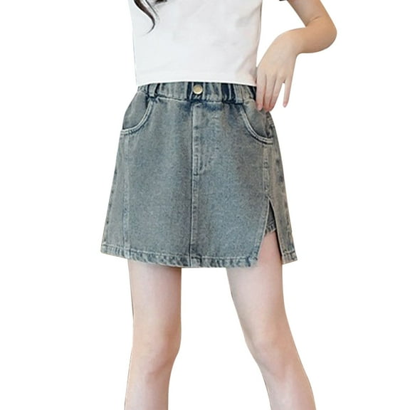 XQYLOS Kids Girls Wide Leg Patchwork Jean Shorts 𝖲tretch Elastic Waist Solid Lightweight Denim Baggy Y2K 𝖵intage Playtime Comfort