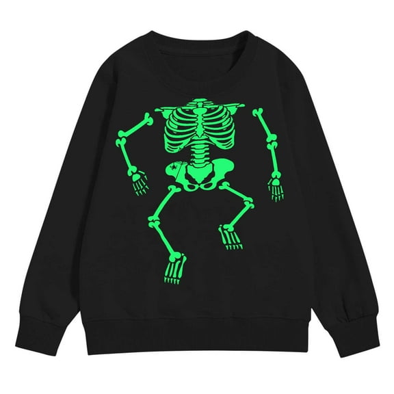 XQYLOS Kids Halloween Sweatshirt Skeleton Pumpkin Ghost Graphic Print Crewneck Long Sleeve Toddler Shirt Tops for Boys Girls 2-7T