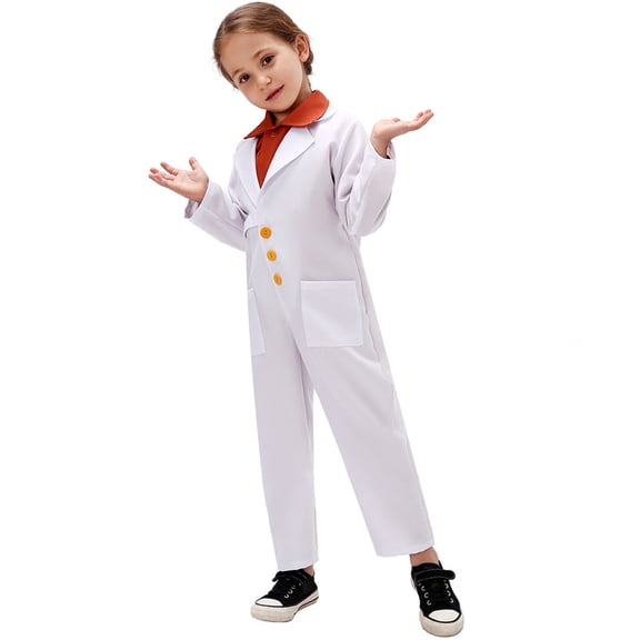 XQYLOS Kids Scientist Lab Coat Jumpsuit Christmas Role Play 𝖢ostume 3-10Yrs Stage Performance Jumpsuit with Glasses Accessory Phy𝗌ics Theme Dress Up