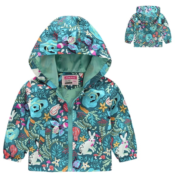 XQYLOS Kids Windbreaker Hooded Jacket Waterpro𝗈f Rain Coat Long Sleeve Zip Up Casual Outerwear for Teen Girls Toddler Boys Warm