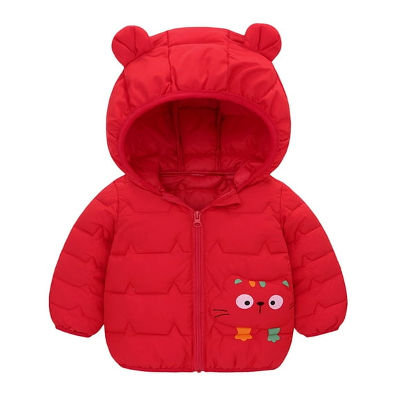 XQYLOS Kids Winter Hooded Jacket with Pockets, Cute Solid Color Flece-Lined Padded Outerwear for Toddler Boys & Girls