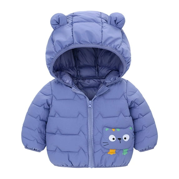 XQYLOS Kids Winter Hooded Jacket with Pockets, Cute Solid Color Flece-Lined Padded Outerwear for Toddler Boys & Girls