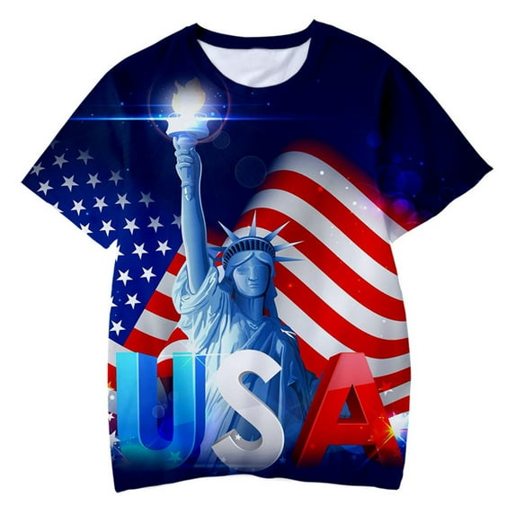 XQYLOS Patriotic 3D Print T-Shirt for Toddler Boys, Independence Day Casual Top with Fourth of July Theme, Comfortable Kid’s Short Sleeve Tee