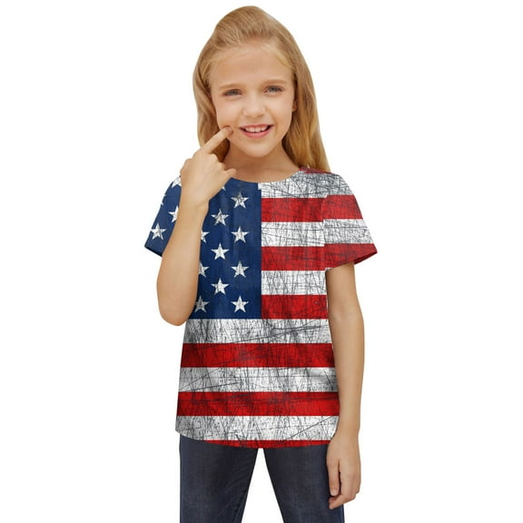 XQYLOS Red, White, And Blue Girl'S Top Kids Toddler Children Unisex Spring Summer Active Fashion Daily Indoor Outdoor Print Short Sleeve Tops American Independence Day Tshirt Clothing