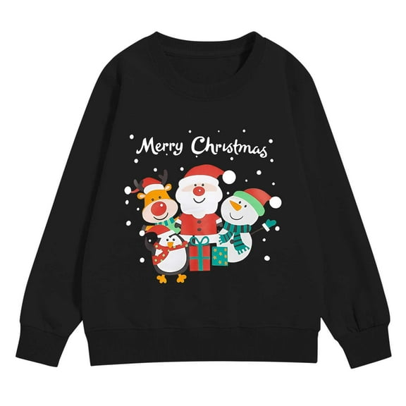 XQYLOS Santa Reindeer Christmas Sweatshirt Funny Xmas Graphic Long Sleeve Crewneck Top for Toddler Girls Boys 3-14T Holiday