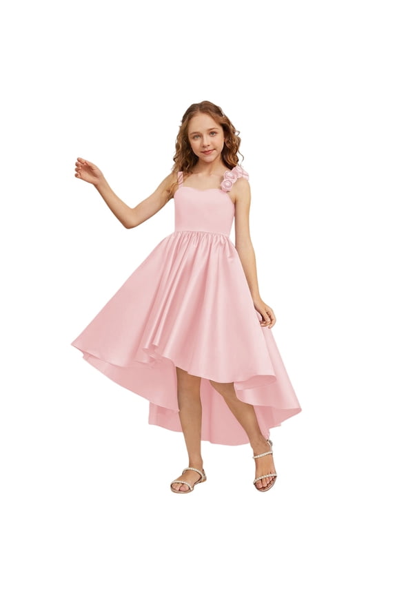 Satin Junior Bridesmaid Dresses Short Tiere𝖽 Flower Girl Dress Sleeveless Princess Pageant Formal Homecoming Dress Teenage Wedding Dress Fl𝗈wy