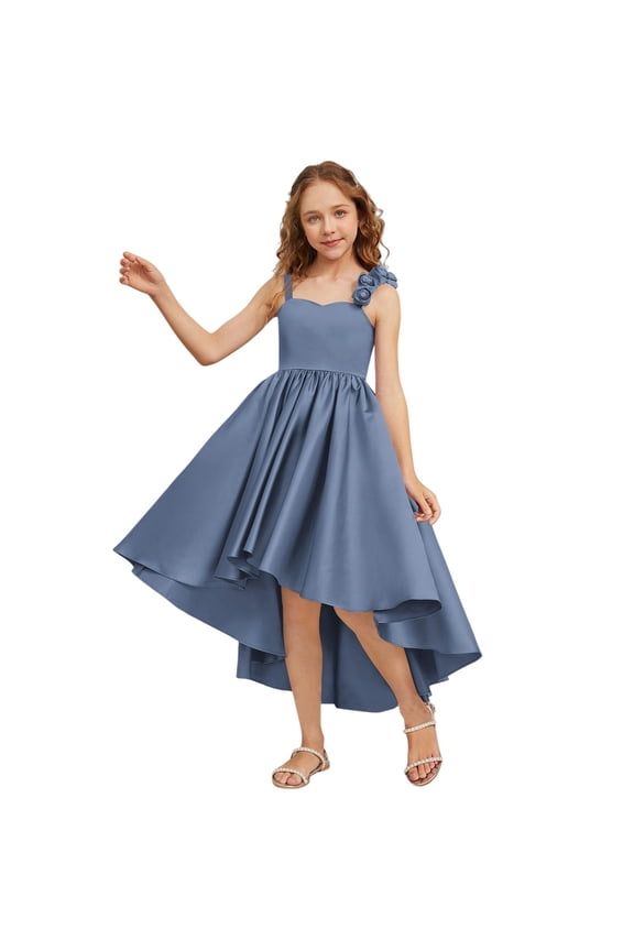 Satin Junior Bridesmaid Dresses Short Tiere𝖽 Flower Girl Dress Sleeveless Princess Pageant Formal Homecoming Dress Teenage Wedding Dress Fl𝗈wy
