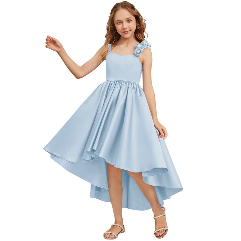 juniors formal dresses short EnJoCho Satin Junior Bridesmaid Tiere𝖽 Flower Girl Dress Sleeveless Princess Pageant Homecoming Dress Teenage Wedding Dress Fl𝗈wy categoryfilter-Dresses