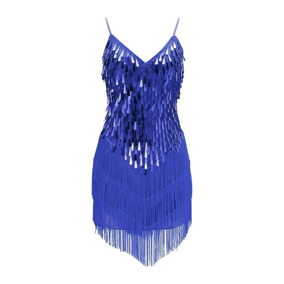 XQYLOS Shiny Sequined Girls Dance Dress Latin Performance Outfit Sleeveless Tassel Skirt Set Competition Dress Sparkly Fringe Stage Wear Stretch Fabric