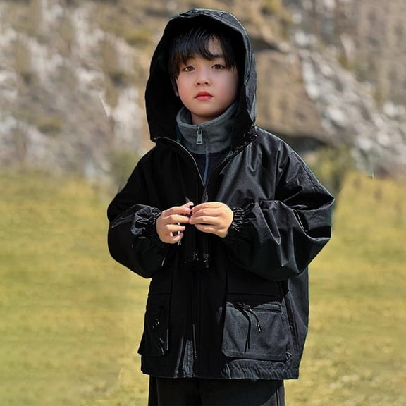XQYLOS Solid Hooded Windbreaker for Teens, Rainproof Lightweight Windproof Coat for Boys and Girls, Waterpro𝗈f Casual Youth Jacket