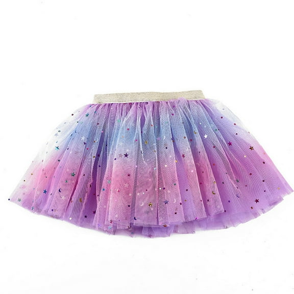 XQYLOS Starry Night Tutu Skirt - Glow-in-the-Dark Sequins Gauze Skirt with Rainbow Trim, Ballet Recital & Holiday Party Dress