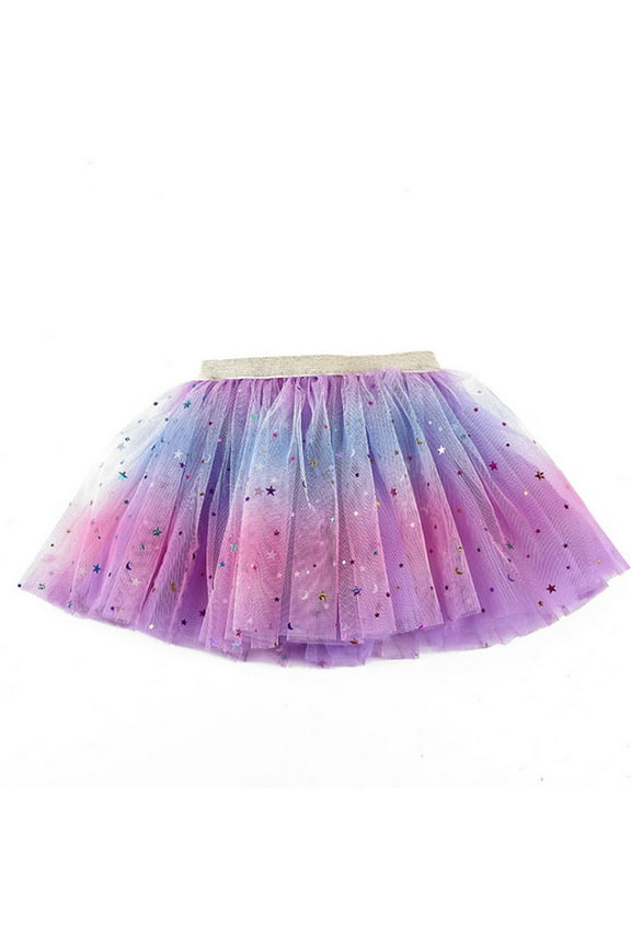 Starry Night Tutu Skirt - Glow-in-the-Dark Sequins Gauze Skirt with Rainbow Trim, Ballet Recital & Holiday Party Dress