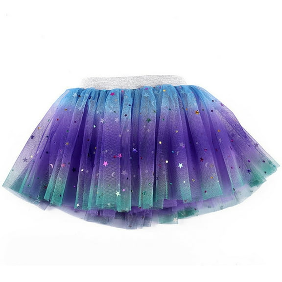XQYLOS Starry Night Tutu Skirt - Glow-in-the-Dark Sequins Gauze Skirt with Rainbow Trim, Ballet Recital & Holiday Party Dress