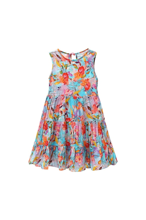 Summer Boho Beach Dress for Girls, Rayon-Silk Blend Tiered Boho Cake Dress, Flowy Casual Vacation Resort Wear