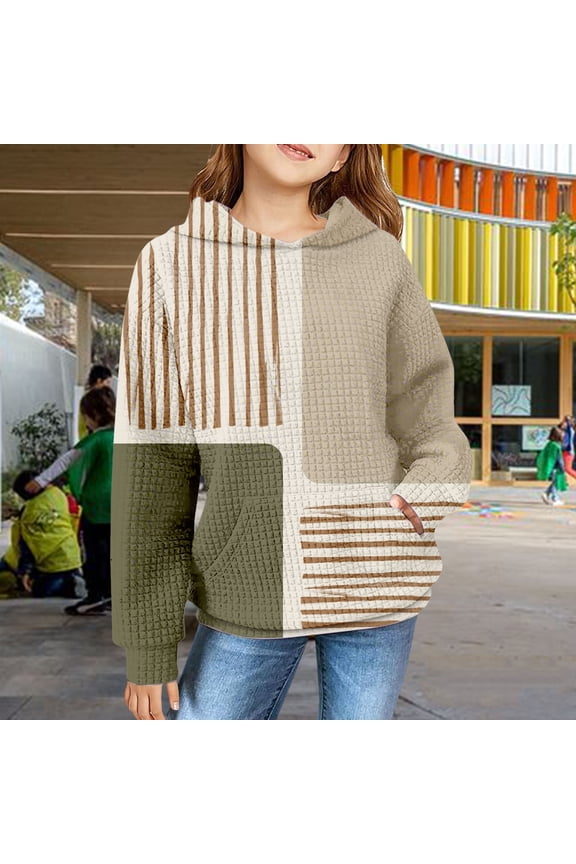 Teen Girls Cute Hoodies Prep𝗉y Waf𝖿le Hooded Sweatshirts Oversized Long Sleeve Pullover Sweater Tops Cozy Fall Winter Casual Fashion Streetwear for Tween Girl Clothes Wear