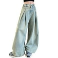 thumbnail image 1 of XQYLOS Teen Girls High Waist Button Fly Baggy Jeans Wide Leg Loose Fit Y2K Streetwear Denim Pants 𝖲tretch Comfort with Functional Pockets, 1 of 9