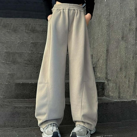 XQYLOS Teen Girls' Stylish Wide Leg Sweatpants - Streetwear Elastic High Waist Joggers - Youth Girls' 𝖲tretchy Relaxed Trousers with 𝖳rendy Design