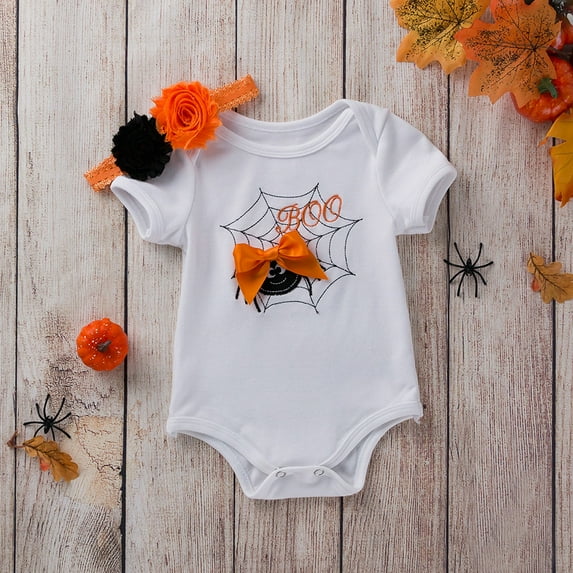 XQYLOS Toddler Baby Boys Girls Halloween Short Sleeve Jumpsuit Romper with Headband Outfit Set Kids Jumpsuit for P𝖺rty Celebration Play