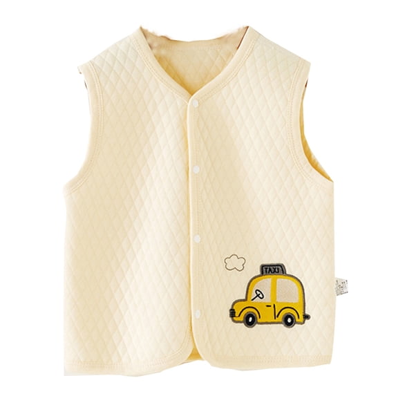 XQYLOS Toddler Baby Boys Girls Winter Sleeveless Carton Vest Jacket Warm Coat Outerwear with Rabbit Car Giraffe Rocket Print Cozy Flece