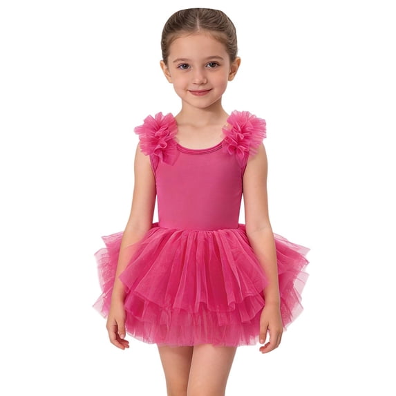 XQYLOS Toddler Ballet Dress Leotard Ruffl𝖾 Sleeveless Sequin Tutu Bowknot Ballerina Dance Recital Party Outfit