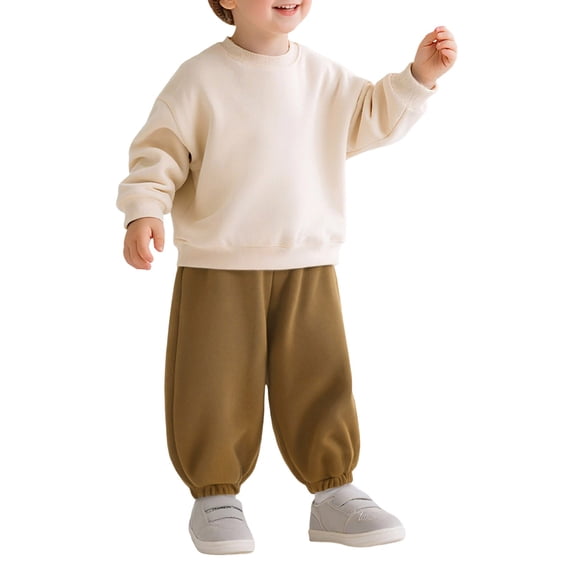 XQYLOS Toddler Boys Girls Autumn Winter Solid Color Elastic Waist Pants With Pockets Casual School Trousers Daily Wear Comfortable Pants Playtime Bottoms