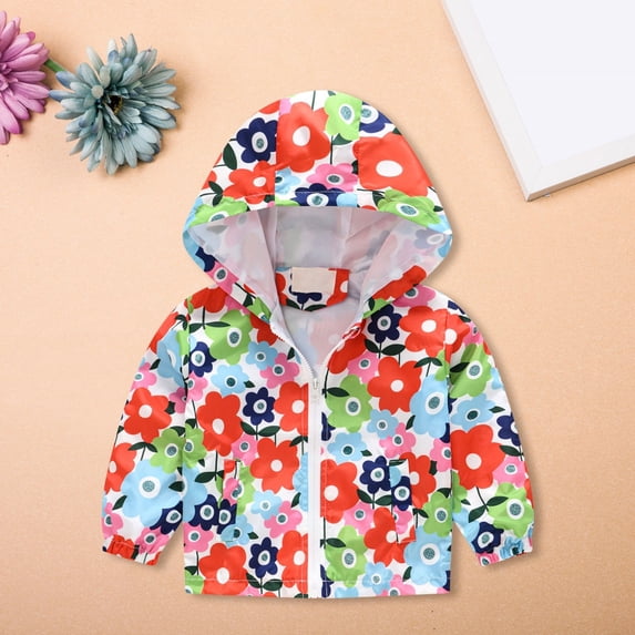 XQYLOS Toddler Boys Girls Cartoon Print Hooded Zip Jacket Lightweight Windbreaker Trench Coat Kids Outerwear Spring Autumn Casual Windproof Raincoat