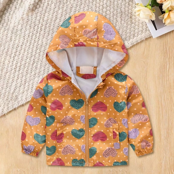 XQYLOS Toddler Boys Girls Cartoon Print Hooded Zip Jacket Lightweight Windbreaker Trench Coat Kids Outerwear Spring Autumn Casual Windproof Raincoat