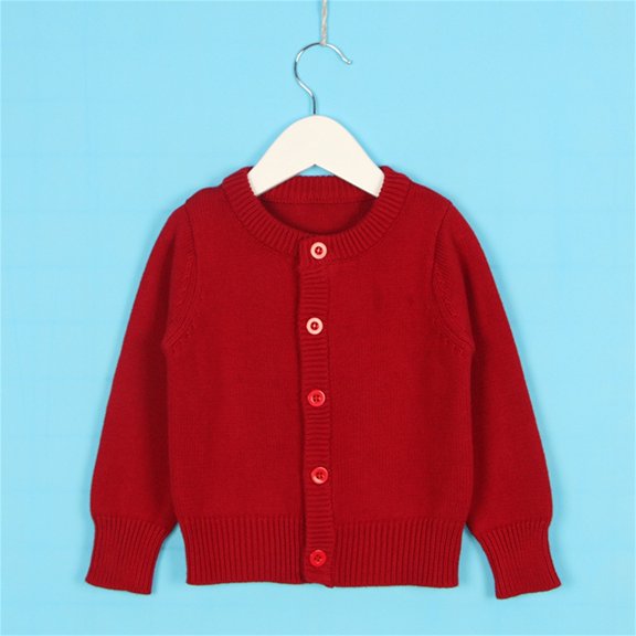 XQYLOS Toddler Boys Girls Crewneck Cardigan Sweater, Long Sleeve Button Down Knit Top, Cotton School 𝖴niform Outwear for Kids Casual and School Activities, Comfortable and Warm